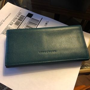 Mint Longchamp Teal Veau Foulonne Checkbook Wallet